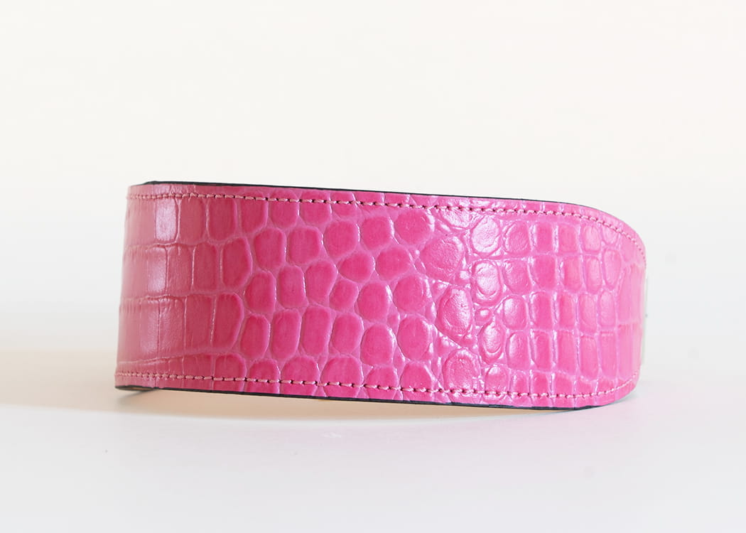 Albula - skórzana obroża dla chartów, w kolorze HotPink croco